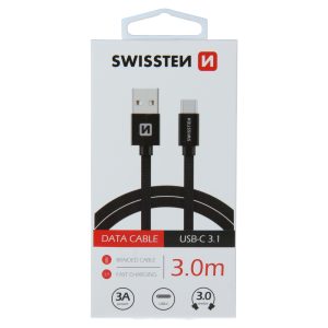 SWISSTEN TYPE C CABLE TEXTILE 3A 3M BLACK