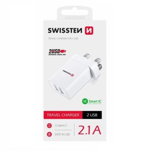 SWISSTEN travel charger 2X USB 10.5W for UK stocker Black/White
