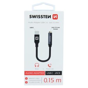 SWISSTEN AUDIO ADAPTER TEXTILE USB-C/JACK(female) 0.15m BLACK