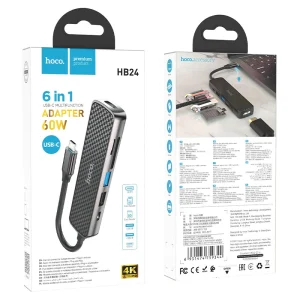 HOCO HB24 6-IN-1 TYPE-C MULTIFUNCTION ADAPTER 60W