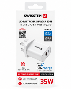 SWISSTEN TRAVEL CHARGER EDGE GaN 1x USB-C PD 35W